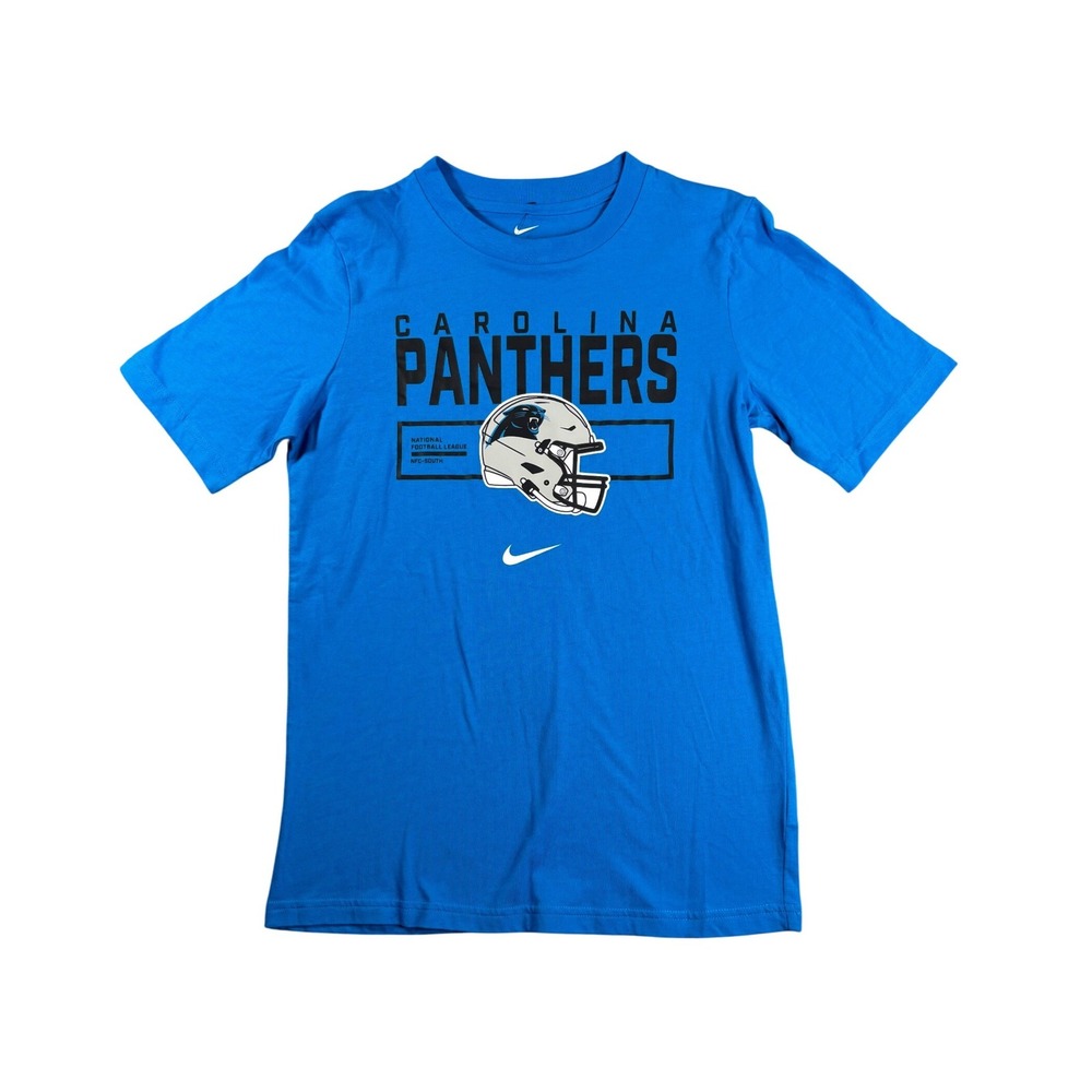 Nike Carolina Panthers NFL Kids Blue Helmet Essential T-Shirt Size L 14/16 NEW